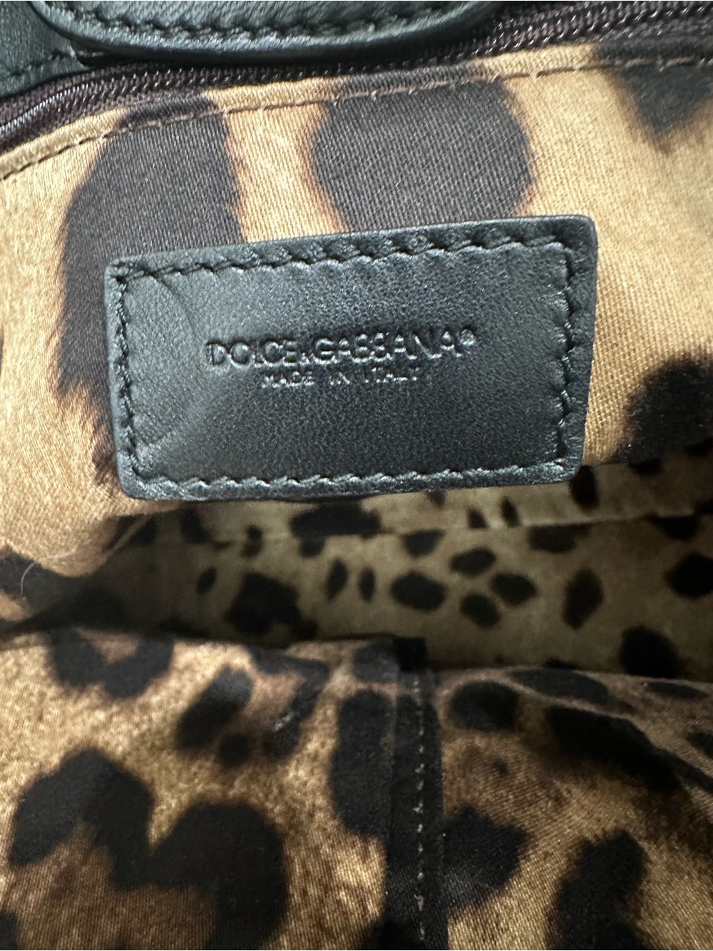 Dolce & Gabbana Black Floral Lace Leather Satchel Leopard Lined | Italy with COA - Picture 14 of 15